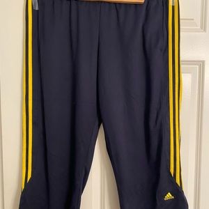 Navy with yellow striped adidas crop work lounge pants